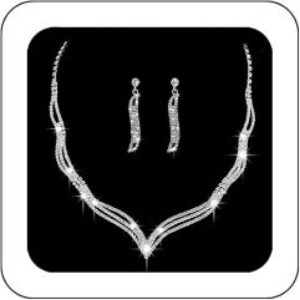 Unicra Silver Rhinestone Necklace Earrings Set 4 Pieces